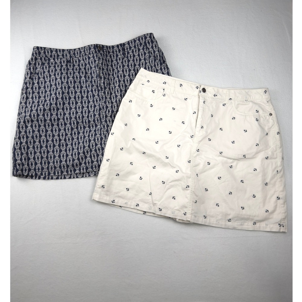 Croft & Barrow Womens Size 16 Skort Lot 2 Nautical Navy White Stretch